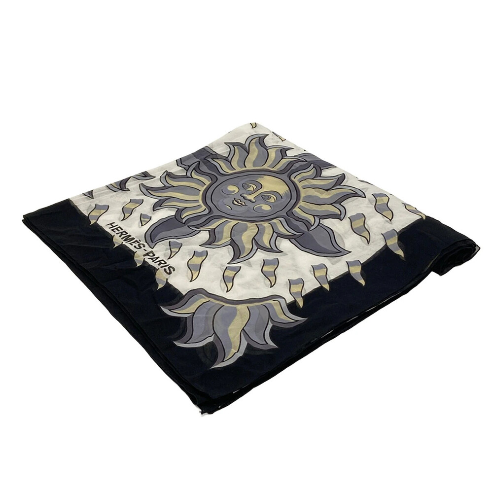 Hermes White Black Multi Cotton Scarf #366030H61B